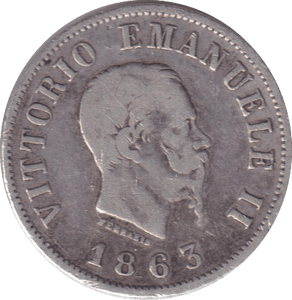 1863 50 CENTESIMI ITALY - SILVER WORLD COINS - Cambridgeshire Coins