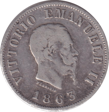 1863 50 CENTESIMI ITALY - SILVER WORLD COINS - Cambridgeshire Coins