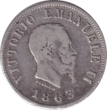 1863 50 CENTESIMI ITALY - SILVER WORLD COINS - Cambridgeshire Coins