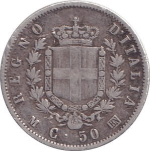 1863 50 CENTESIMI ITALY - SILVER WORLD COINS - Cambridgeshire Coins