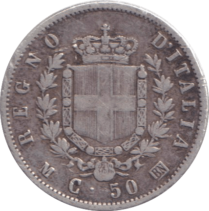 1863 50 CENTESIMI ITALY - SILVER WORLD COINS - Cambridgeshire Coins
