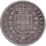 1863 50 CENTESIMI ITALY - SILVER WORLD COINS - Cambridgeshire Coins