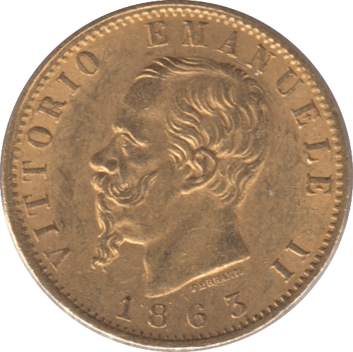 1863 GOLD 20 LIRA ITALY - Gold World Coins - Cambridgeshire Coins