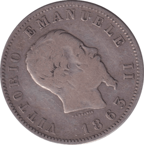 1863 ITALY 1 LIRA - WORLD COINS - Cambridgeshire Coins