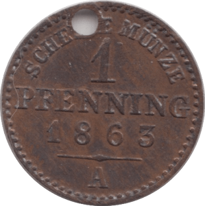 1863 ONE PFENNING GERMANY - SILVER WORLD COINS - Cambridgeshire Coins