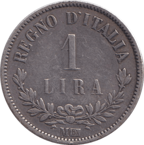1863 SILVER 1 LIRA ITALY - SILVER WORLD COINS - Cambridgeshire Coins