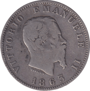 1863 SILVER 1 LIRA ITALY - SILVER WORLD COINS - Cambridgeshire Coins