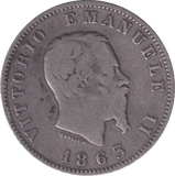1863 SILVER 1 LIRA ITALY - SILVER WORLD COINS - Cambridgeshire Coins