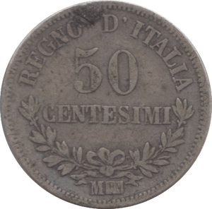 1863 SILVER 50 CENTESIMI ITALY - SILVER WORLD COINS - Cambridgeshire Coins