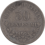 1863 SILVER 50 CENTESIMI ITALY - SILVER WORLD COINS - Cambridgeshire Coins