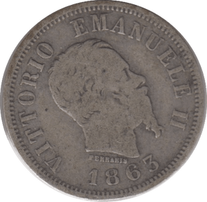 1863 SILVER 50 CENTESIMI ITALY - SILVER WORLD COINS - Cambridgeshire Coins