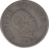 1863 SILVER 50 CENTESIMI ITALY - SILVER WORLD COINS - Cambridgeshire Coins