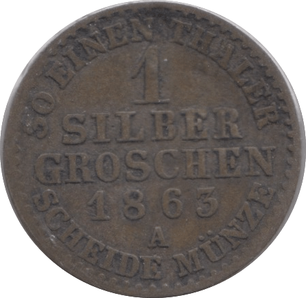 1863 SILVER ONE GROSCHEN PRUSSIA - SILVER WORLD COINS - Cambridgeshire Coins