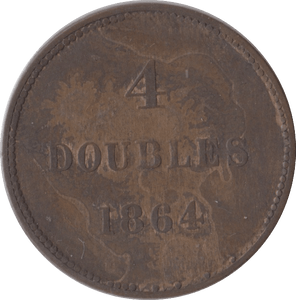 1864 4 DOUBLES GUERNSEY - SILVER WORLD COINS - Cambridgeshire Coins