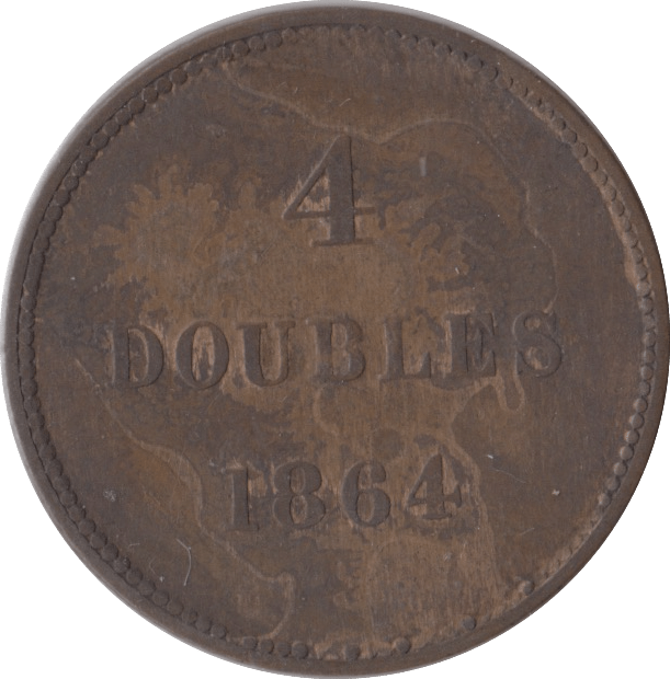 1864 4 DOUBLES GUERNSEY - SILVER WORLD COINS - Cambridgeshire Coins
