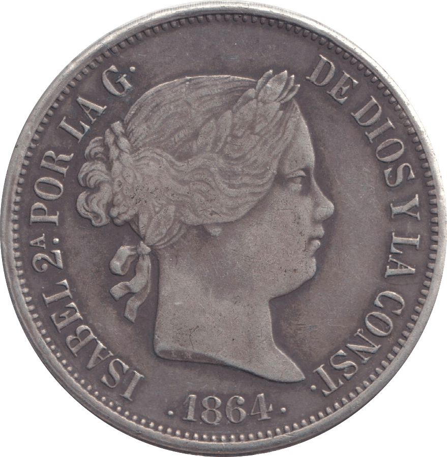 1864 SILVER 20 REALES SPAIN - SILVER WORLD COINS - Cambridgeshire Coins