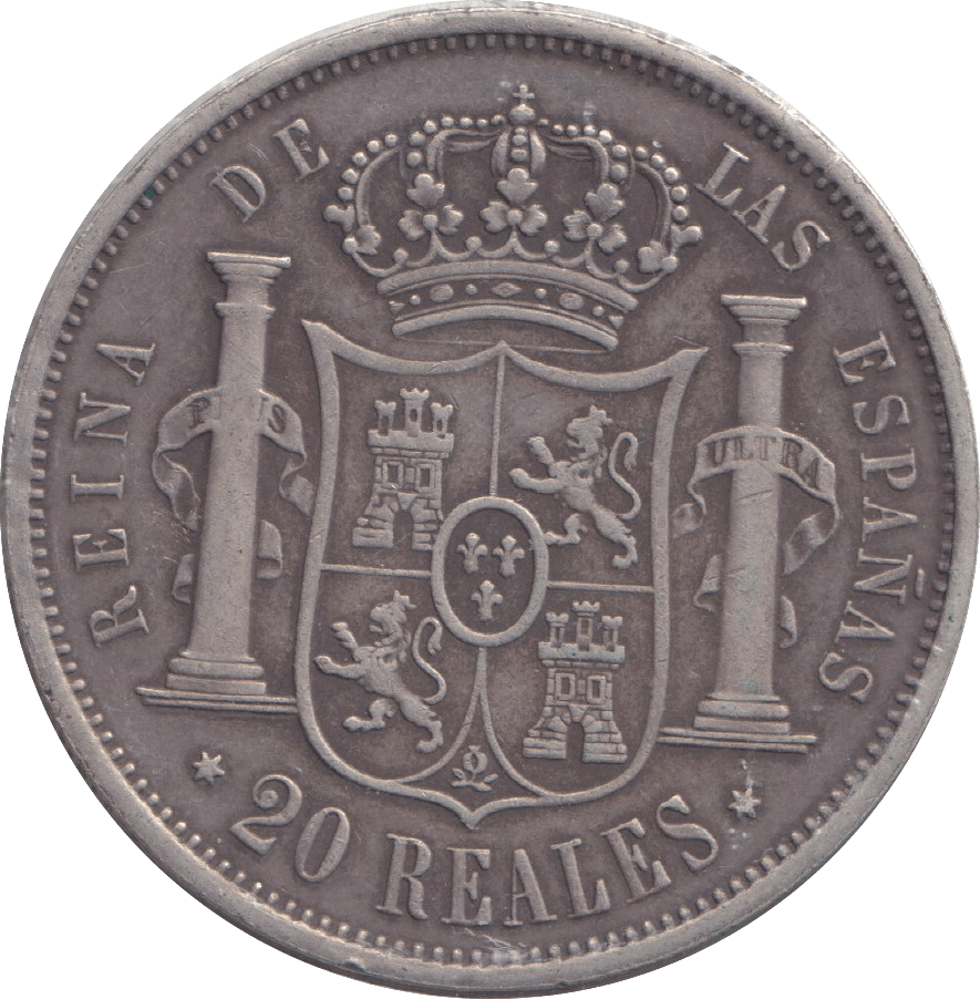1864 SILVER 20 REALES SPAIN - SILVER WORLD COINS - Cambridgeshire Coins