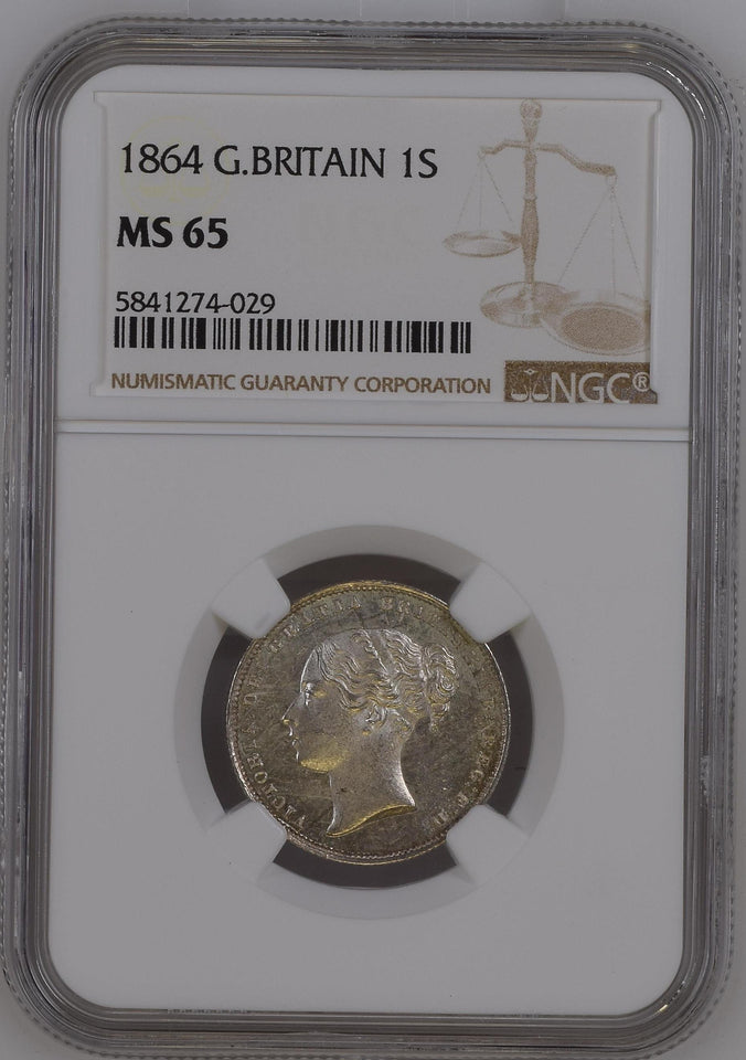 1864 SILVER SHILLING NGC MS 65 - NGC SILVER COINS - Cambridgeshire Coins