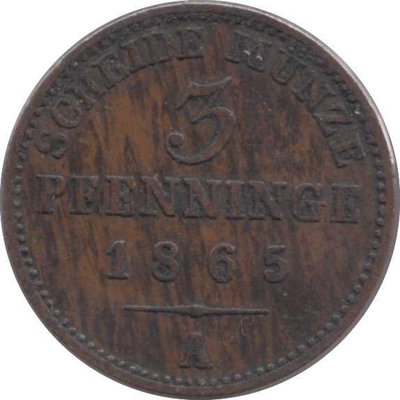 1865 3 PFENNIG PRUSSIA - WORLD COINS - Cambridgeshire Coins