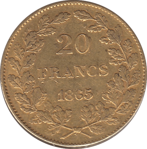 1865 GOLD 20 FRANCS BELGIUM - GOLD WORLD COINS - Cambridgeshire Coins