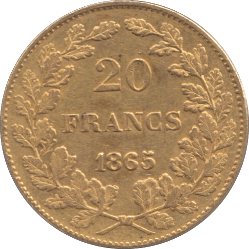1865 GOLD 20 FRANCS BELGIUM - Gold World Coins - Cambridgeshire Coins