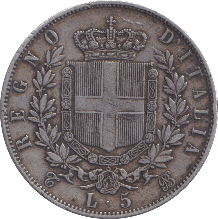 1865 SILVER 5 LIRA ITALY - SILVER WORLD COINS - Cambridgeshire Coins