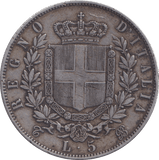 1865 SILVER 5 LIRA ITALY - SILVER WORLD COINS - Cambridgeshire Coins
