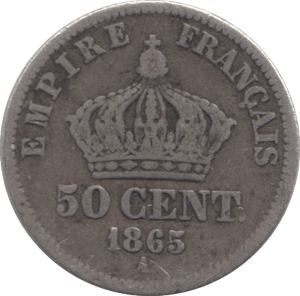 1865 SILVER 50 CENTS FRANCE - SILVER WORLD COINS - Cambridgeshire Coins