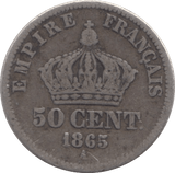 1865 SILVER 50 CENTS FRANCE - SILVER WORLD COINS - Cambridgeshire Coins