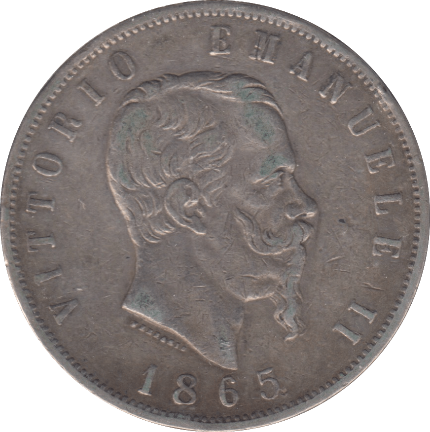 1865 SILVER ITALY 5 LIRA - SILVER WORLD COINS - Cambridgeshire Coins