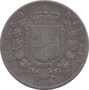 1865 SILVER ITALY 5 LIRA - SILVER WORLD COINS - Cambridgeshire Coins