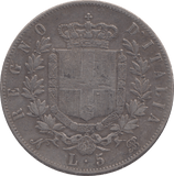 1865 SILVER ITALY 5 LIRA - SILVER WORLD COINS - Cambridgeshire Coins