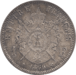 1866 SILVER 1 FRANC FRANCE - SILVER WORLD COINS - Cambridgeshire Coins