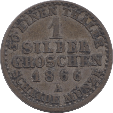 1866 SILVER ONE GROSCHEN PRUSSIA - SILVER WORLD COINS - Cambridgeshire Coins