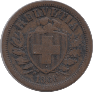 1866 TWO RAPPEN SWITZERLAND - WORLD COINS - Cambridgeshire Coins