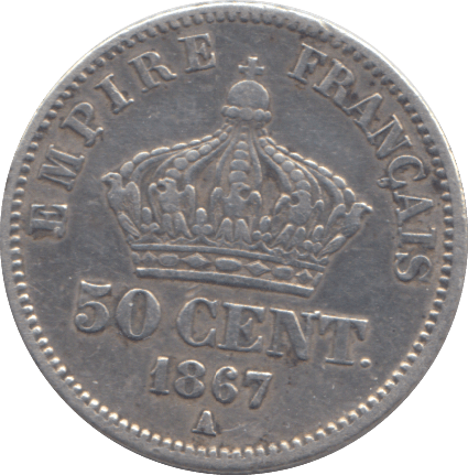 1867 FRANCE 50 CENT - SILVER WORLD COINS - Cambridgeshire Coins