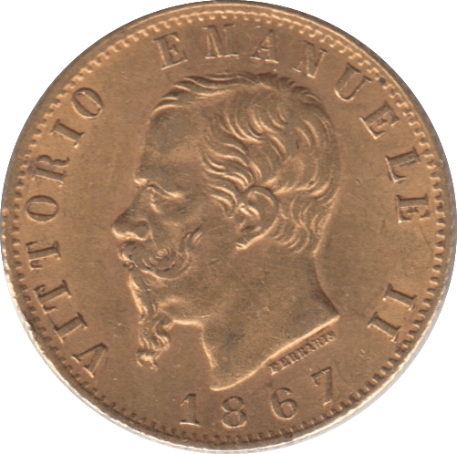 1867 GOLD 20 LIRA ITALY - Gold World Coins - Cambridgeshire Coins
