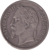 1867 SILVER 5 FRANC FRANCE - SILVER WORLD COINS - Cambridgeshire Coins