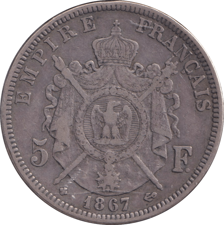 1867 SILVER 5 FRANC FRANCE - SILVER WORLD COINS - Cambridgeshire Coins