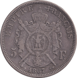 1867 SILVER 5 FRANC FRANCE - SILVER WORLD COINS - Cambridgeshire Coins