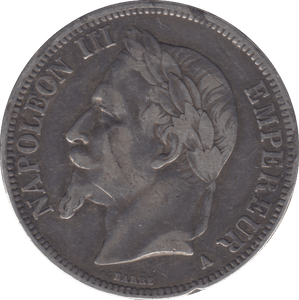 1867 SILVER 5 FRANCS FRANCE - SILVER WORLD COINS - Cambridgeshire Coins