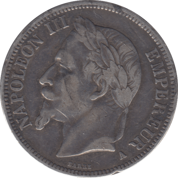 1867 SILVER 5 FRANCS FRANCE - SILVER WORLD COINS - Cambridgeshire Coins