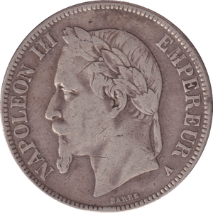 1867 SILVER 5 FRANCS FRANCE - SILVER WORLD COINS - Cambridgeshire Coins