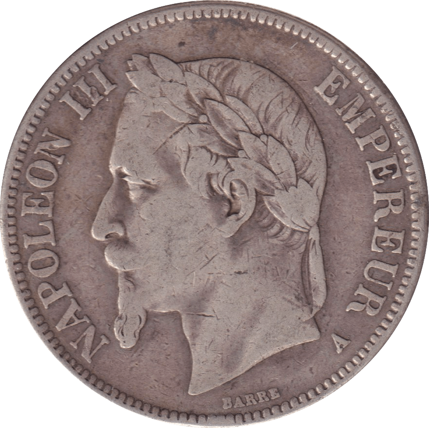 1867 SILVER 5 FRANCS FRANCE - SILVER WORLD COINS - Cambridgeshire Coins