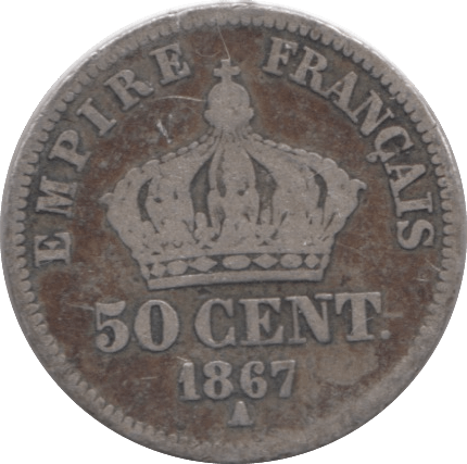 1867 SILVER 50 CENT FRANCE - SILVER WORLD COINS - Cambridgeshire Coins
