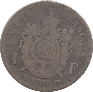 1867 SILVER ONE FRANC FRANCE - SILVER WORLD COINS - Cambridgeshire Coins
