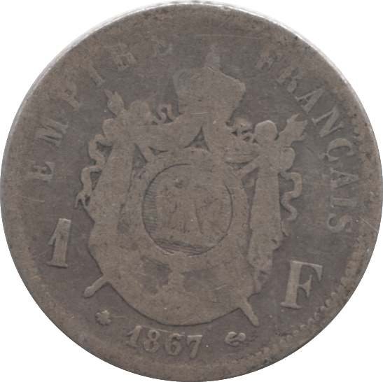 1867 SILVER ONE FRANC FRANCE - SILVER WORLD COINS - Cambridgeshire Coins