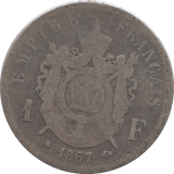 1867 SILVER ONE FRANC FRANCE - SILVER WORLD COINS - Cambridgeshire Coins