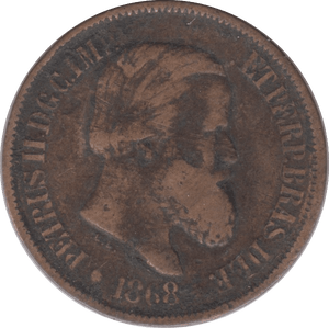 1868 BRAZIL 20 REIS - WORLD COINS - Cambridgeshire Coins