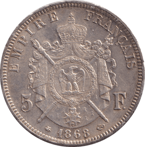 1868 FIVE FRANCS FRANCE - SILVER WORLD COINS - Cambridgeshire Coins